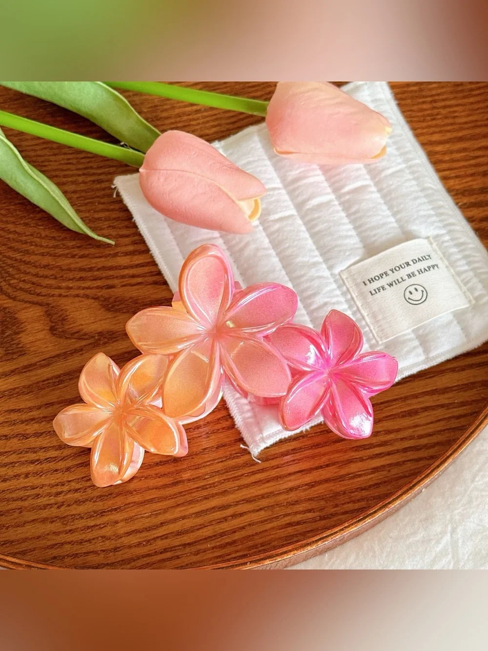 Pink Flower Hair Clips for Kids - Set of 3